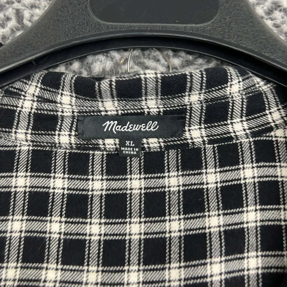 Madewell Shirt Dress Women XL Black White Plaid Flannel Long Sleeve Cotton